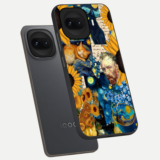 Sunflower Chic Mood Custom Name phone case for iQOO 15R showing premium glass back cover with detailed artwork