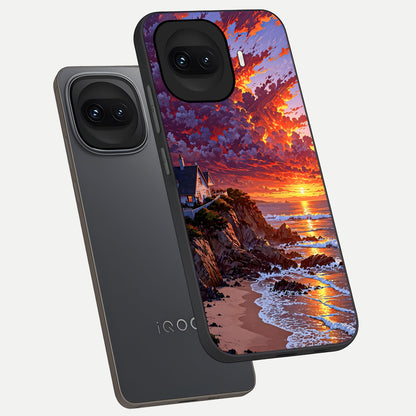  Sunset House By Sea phone case for iQOO 15R showing premium glass back cover with detailed artwork