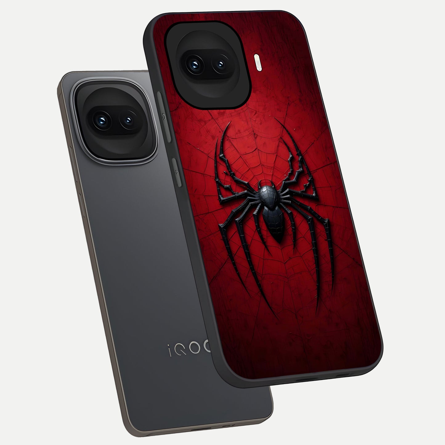  Superhero Web Emblem phone case for iQOO 15R showing premium glass back cover with detailed artwork