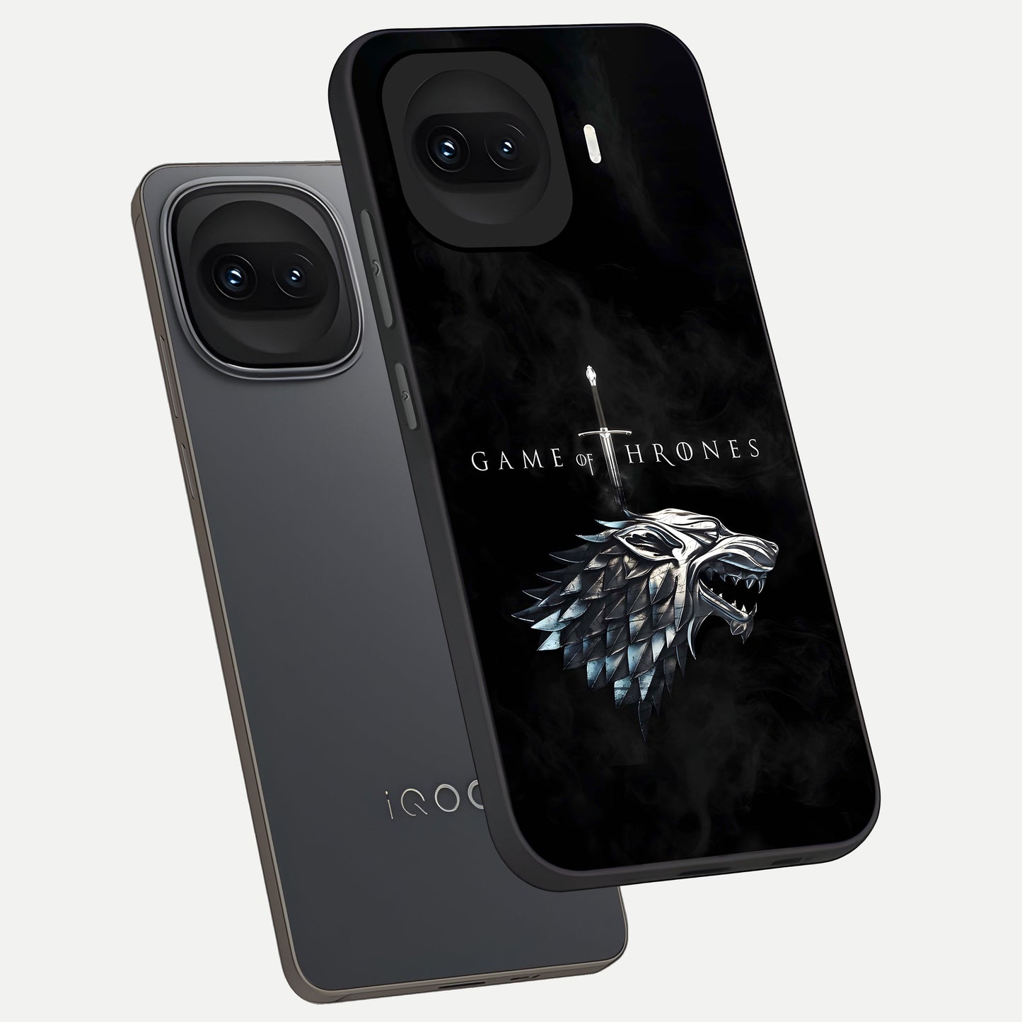  Throne Wolf Legacy phone case for iQOO 15R showing premium glass back cover with detailed artwork
