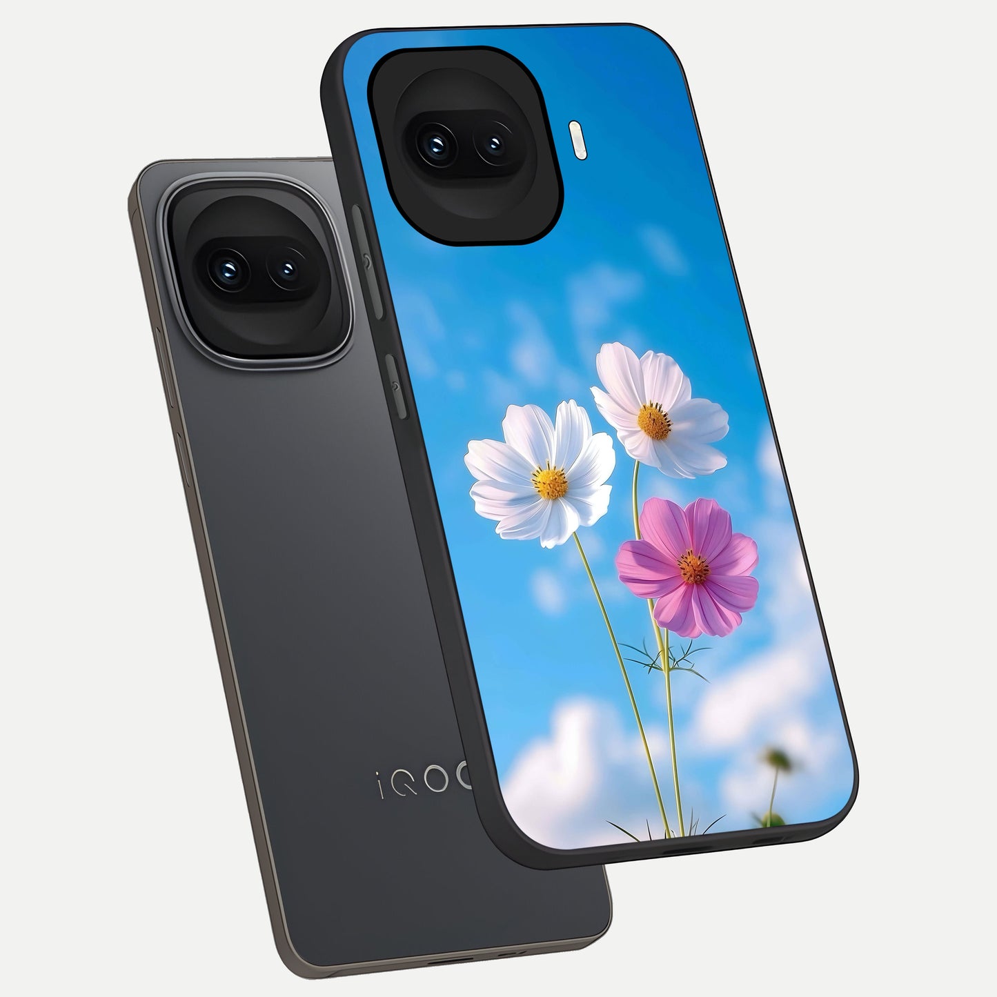  Tripple Flowers With Sky phone case for iQOO 15R showing premium glass back cover with detailed artwork