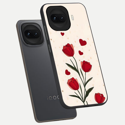  Tulip With Heart phone case for iQOO 15R showing premium glass back cover with detailed artwork