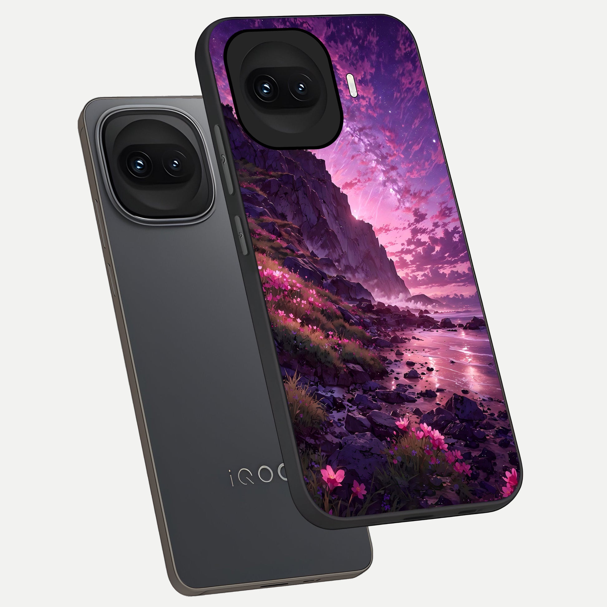  Twilight Blossom Coast phone case for iQOO 15R showing premium glass back cover with detailed artwork