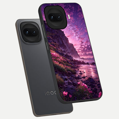  Twilight Blossom Coast phone case for iQOO 15R showing premium glass back cover with detailed artwork