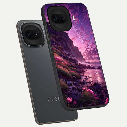  Twilight Blossom Coast phone case for iQOO 15R showing premium glass back cover with detailed artwork