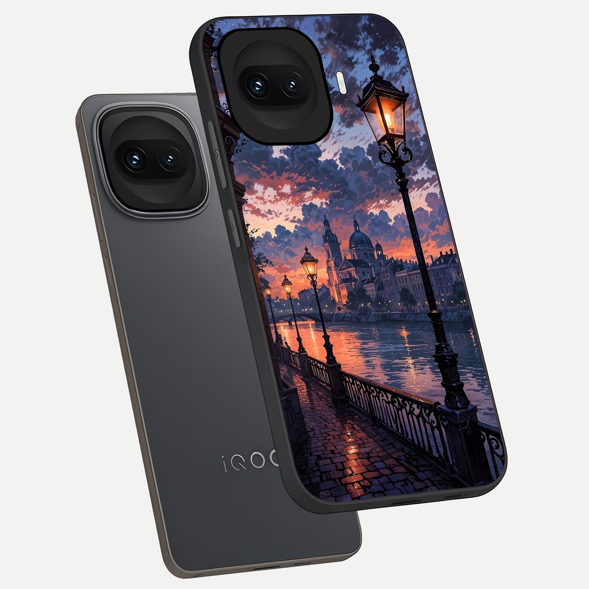  Twilight River Lights phone case for iQOO 15R showing premium glass back cover with detailed artwork