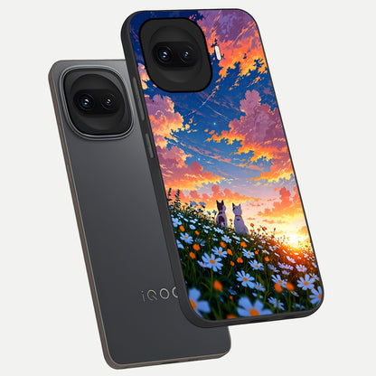  Two Cats Friends phone case for iQOO 15R showing premium glass back cover with detailed artwork