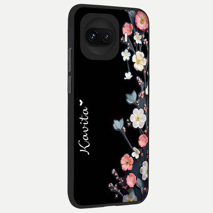  Black Elegance Floral Custom Name back cover for iQOO 15R slim fit glass case with vibrant aesthetic design