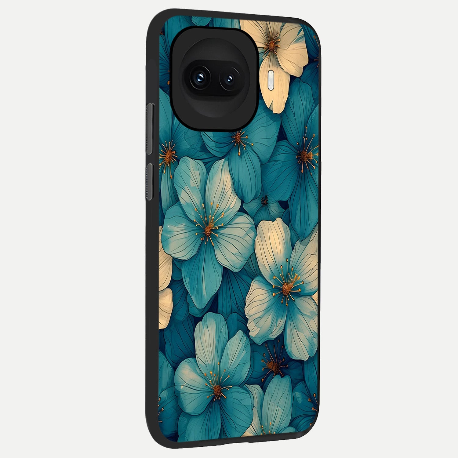  Blue Shade Floral back cover for iQOO 15R slim fit glass case with vibrant aesthetic design