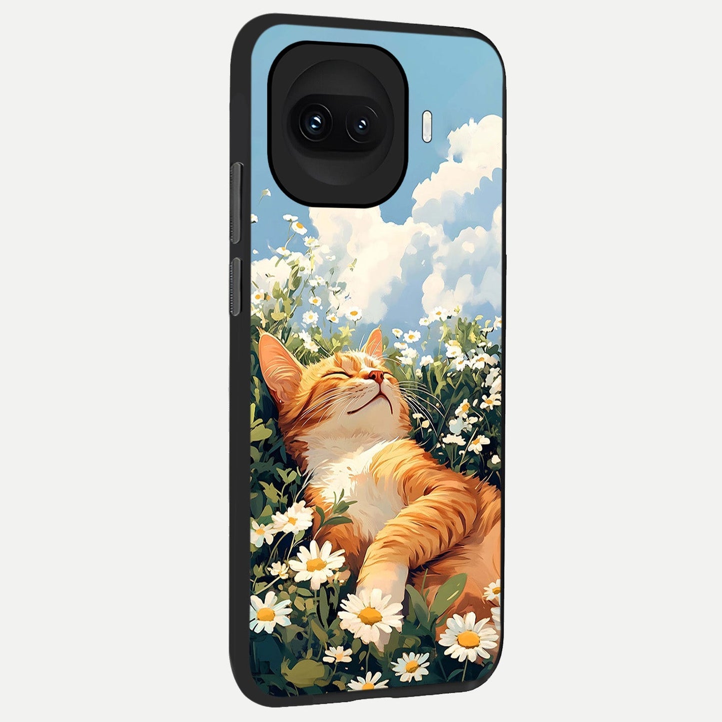  Cat And Flowers View back cover for iQOO 15R slim fit glass case with vibrant aesthetic design