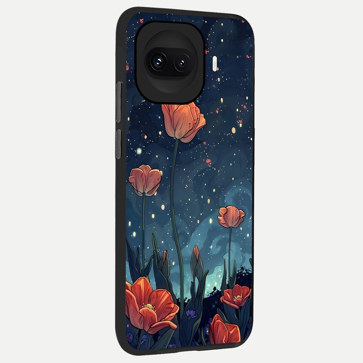  Midnight Tulip Glow back cover for iQOO 15R slim fit glass case with vibrant aesthetic design