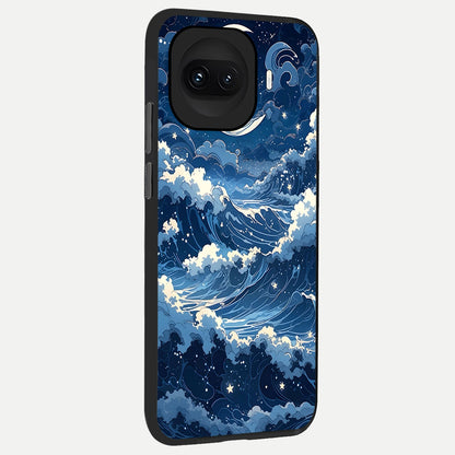  Ocean Moon Waves back cover for iQOO 15R slim fit glass case with vibrant aesthetic design