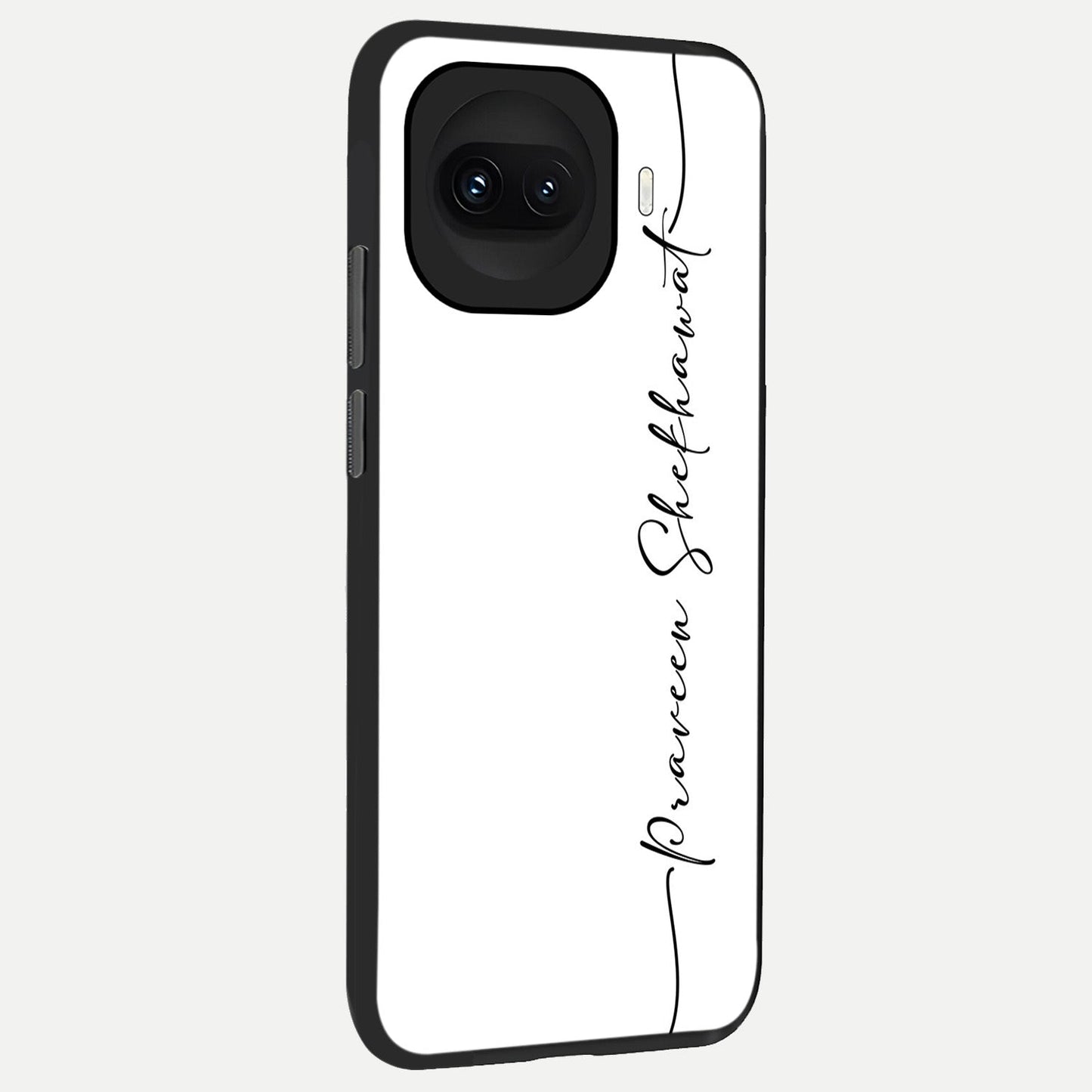  White Tune Custom Name back cover for iQOO 15R slim fit personalized glass case with aesthetic design