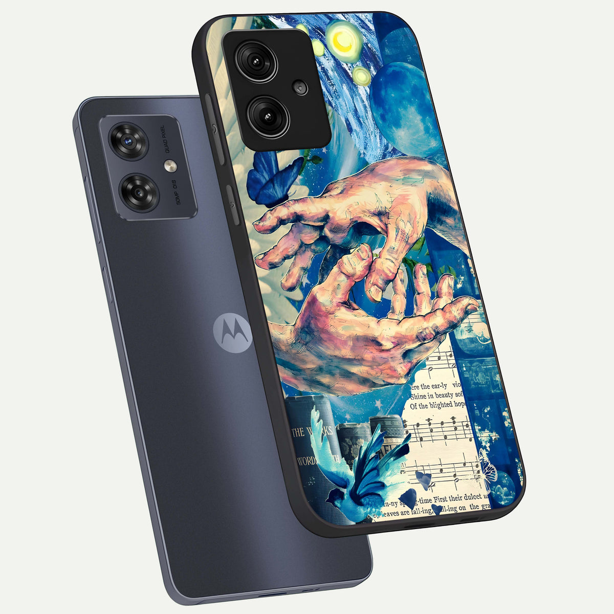  Aesthetic Divider phone case For Moto G54 showing premium glass back cover with detailed artwork