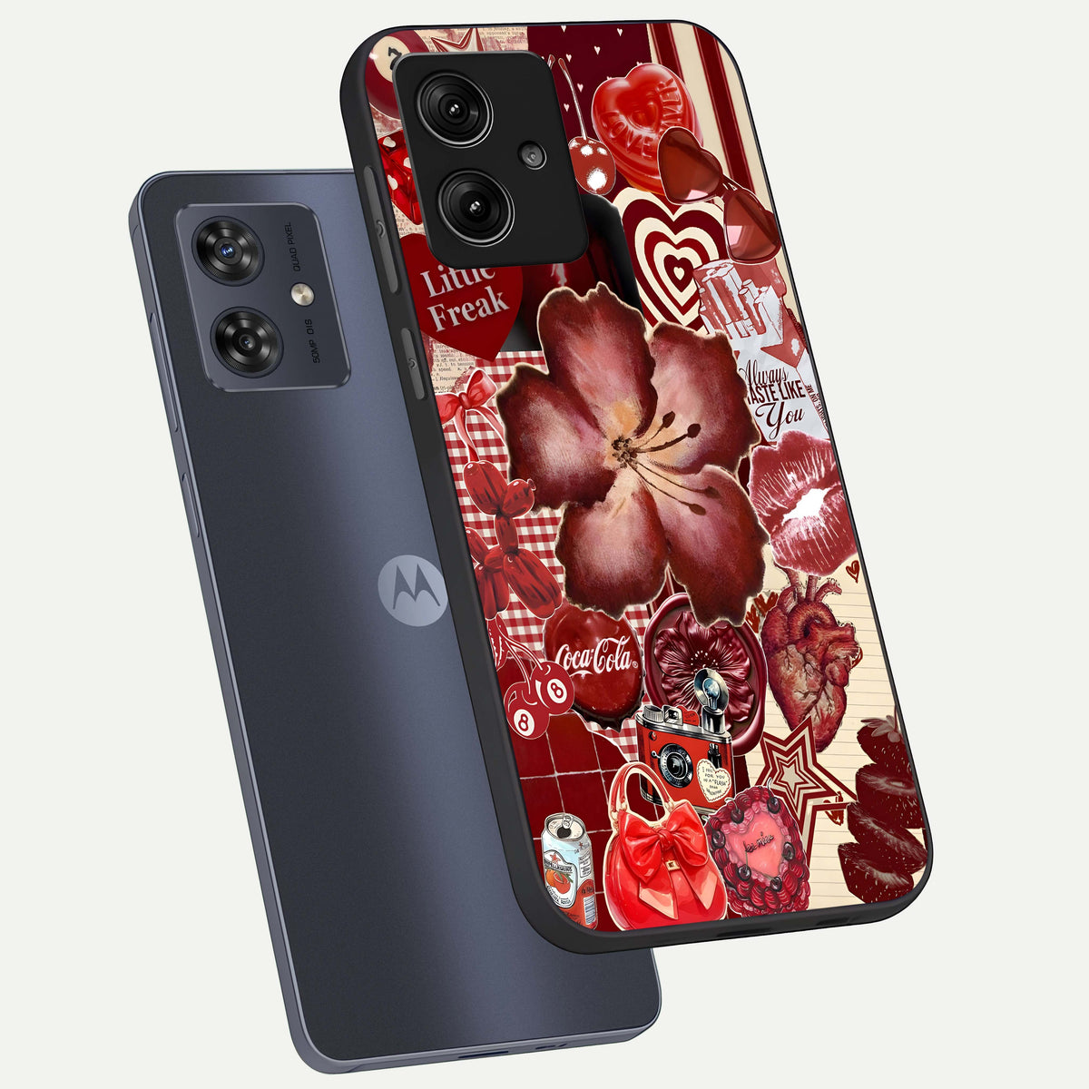  Aesthetic Little Freak phone case For Moto G54 showing premium glass back cover with detailed artwork