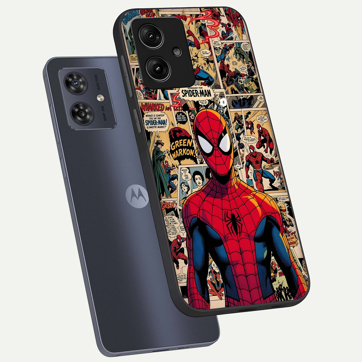  Aesthetic Spider phone case For Moto G54 showing premium glass back cover with detailed artwork