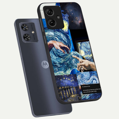  Aesthetic Vando Hands phone case For Moto G54 showing premium glass back cover with detailed artwork