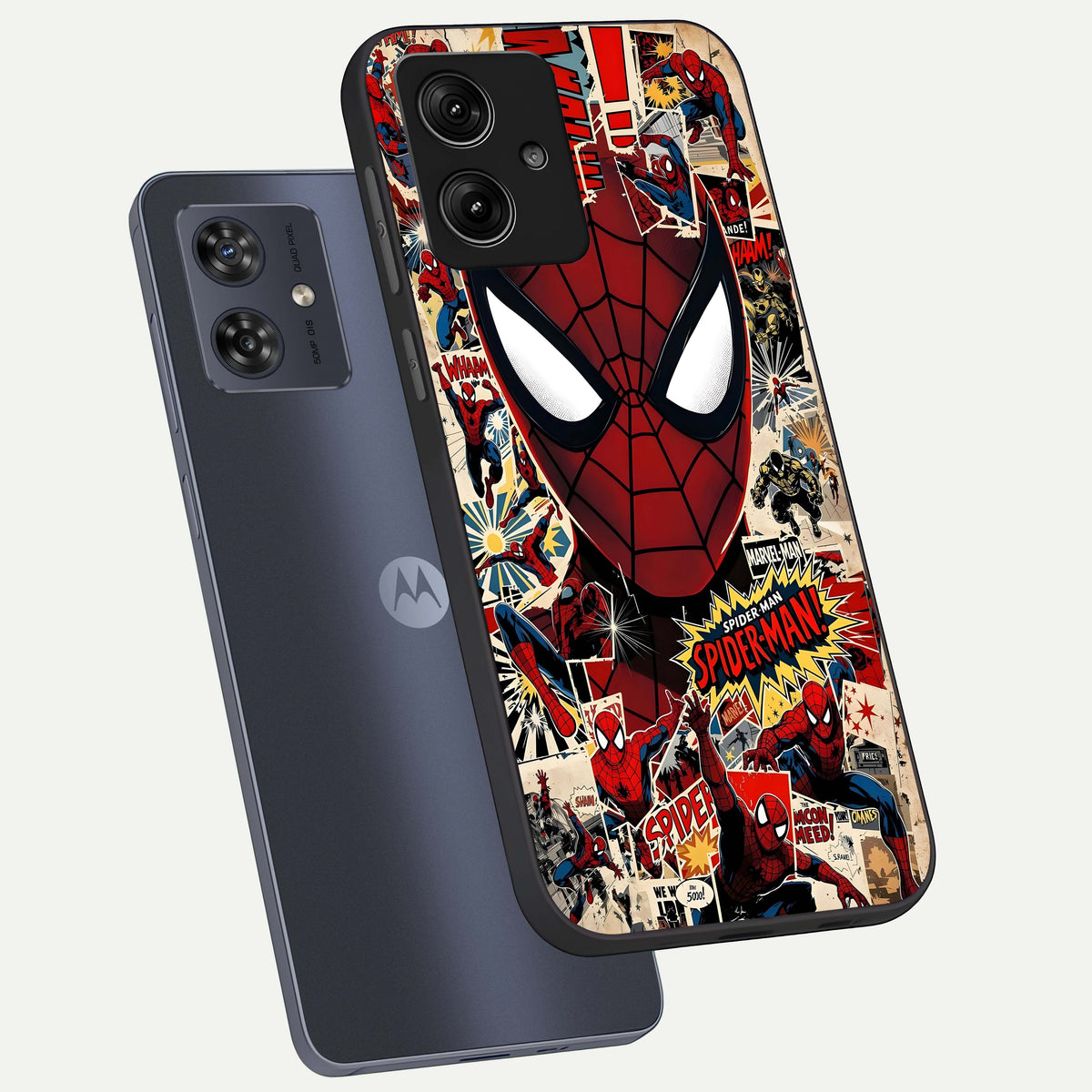  Aesthetic Wonder Spider phone case For Moto G54 showing premium glass back cover with detailed artwork