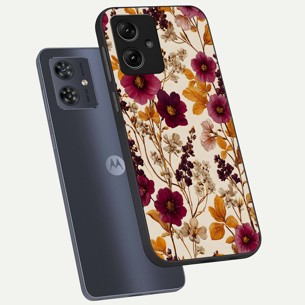  Autumn Wine Bloom phone case For Moto G54 showing premium glass back cover with detailed artwork