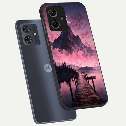  Beautiful Mountain View phone case For Moto G54 showing premium glass back cover with detailed artwork