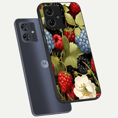  Berry Bloom Charm phone case For Moto G54 showing premium glass back cover with detailed artwork