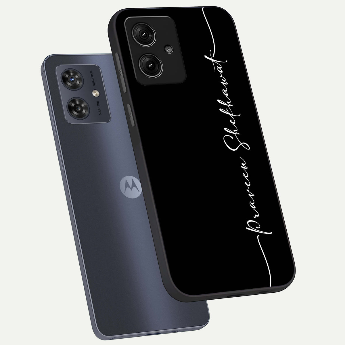 Black Tune Custom Name phone case For Moto G54 showing premium glass back cover with detailed artwork