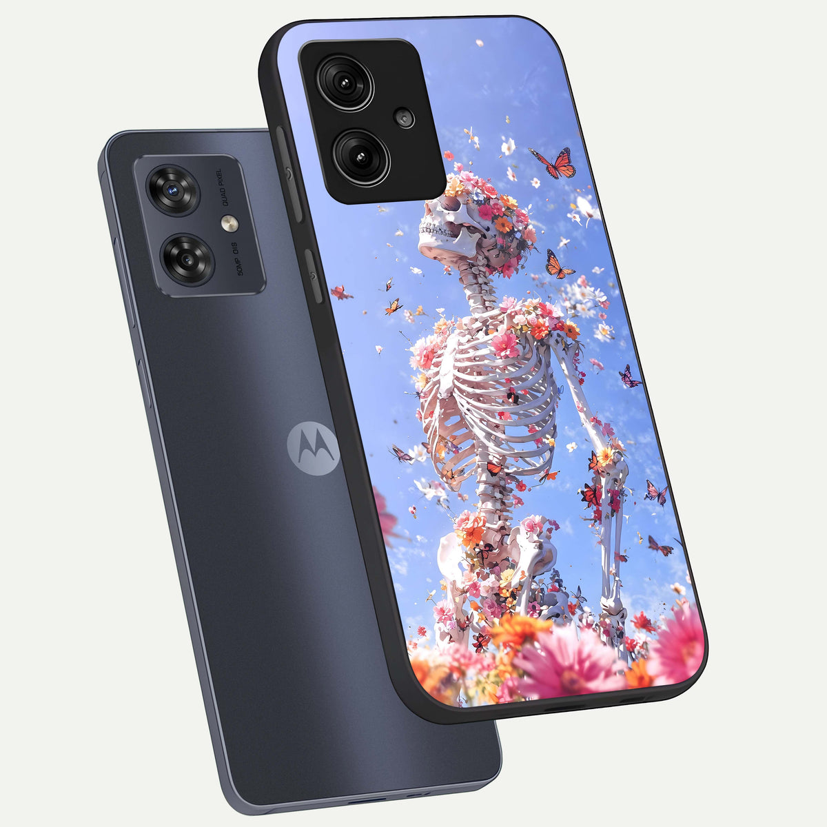  Bloom Beyond Bones phone case For Moto G54 showing premium glass back cover with detailed artwork