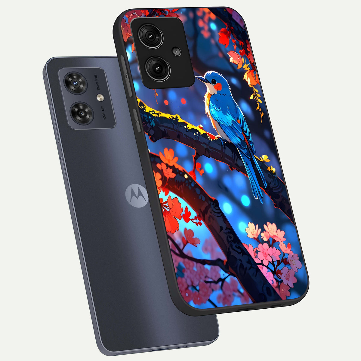  Blooming Water Drift phone case For Moto G54 showing premium glass back cover with detailed artwork