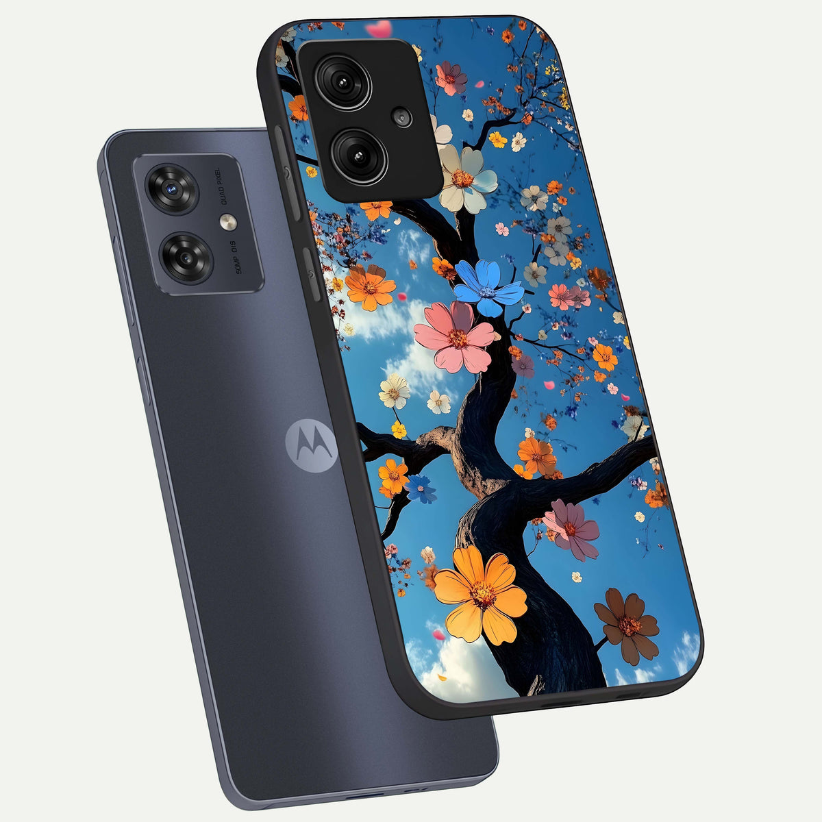  Blossom Dream Sky phone case For Moto G54 showing premium glass back cover with detailed artwork