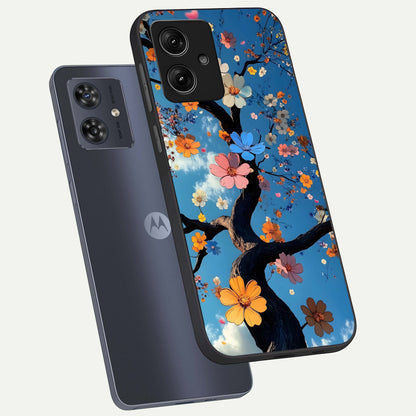  Blossom Dream Sky phone case For Moto G54 showing premium glass back cover with detailed artwork