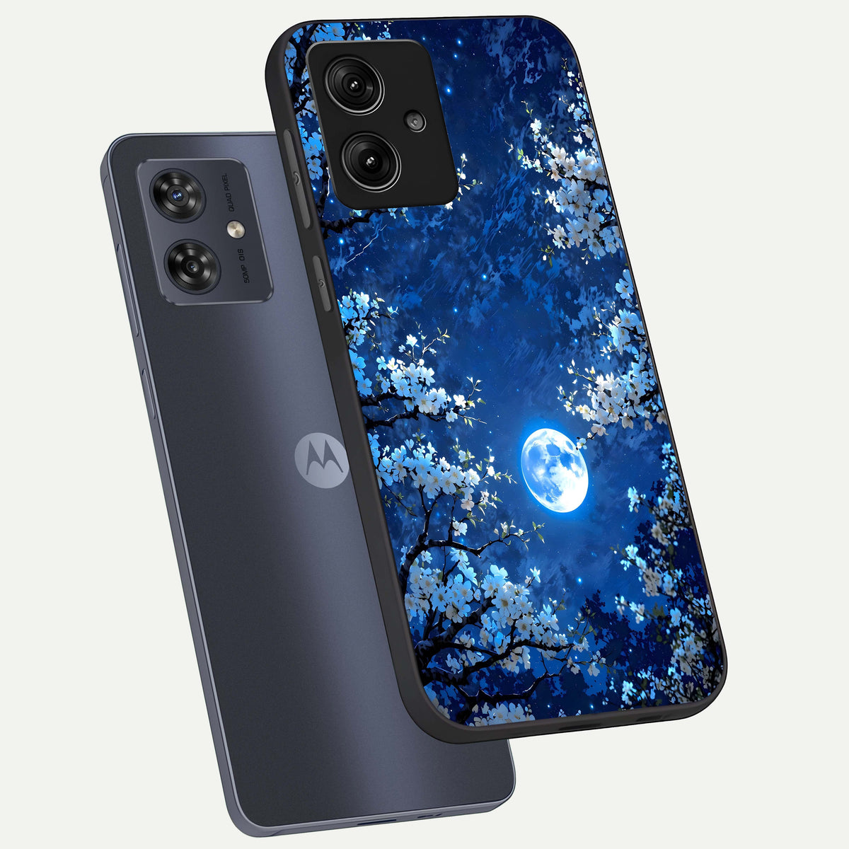  Blossom Moonlight Sky phone case For Moto G54 showing premium glass back cover with detailed artwork