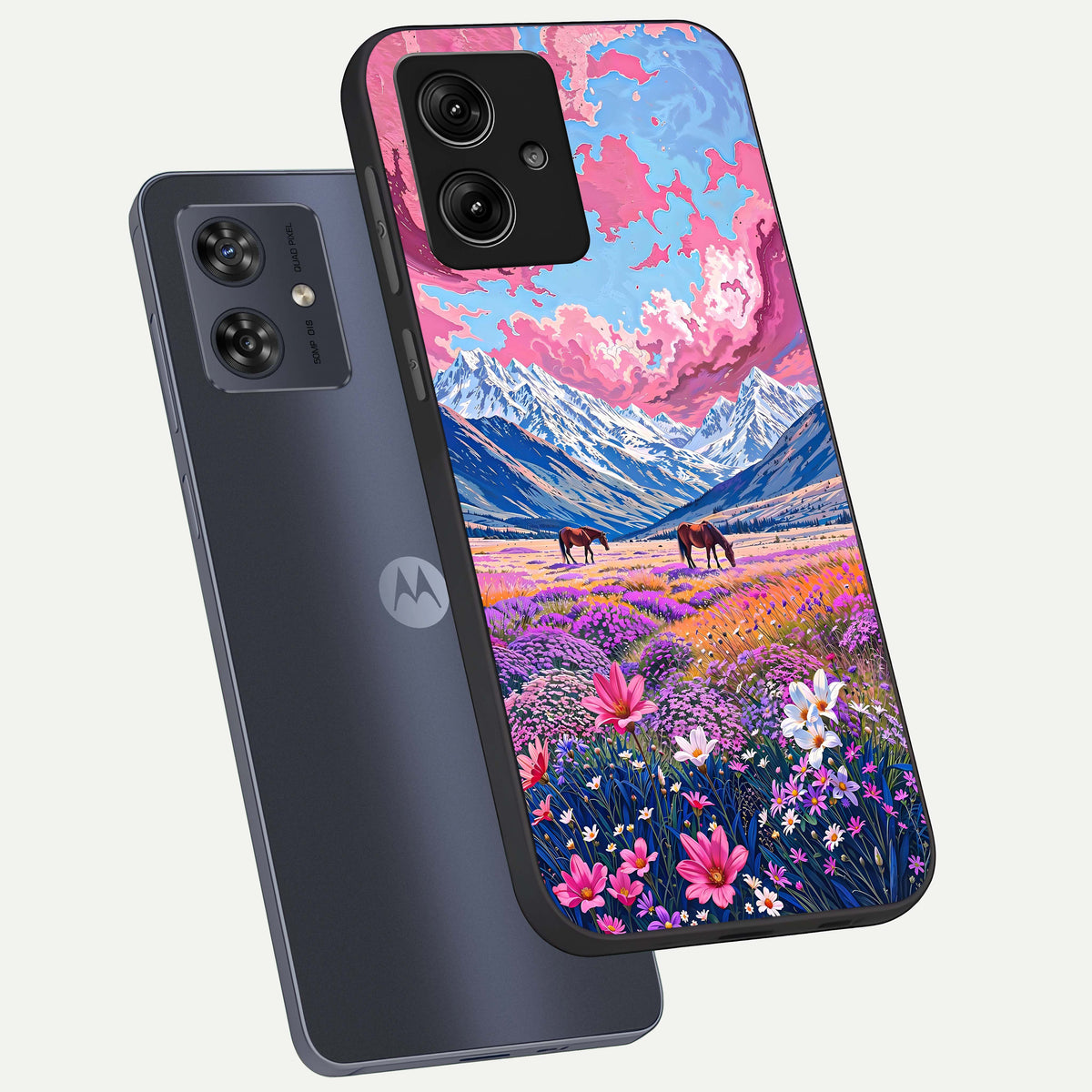  Blossom Valley Dream phone case For Moto G54 showing premium glass back cover with detailed artwork