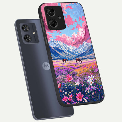  Blossom Valley Dream phone case For Moto G54 showing premium glass back cover with detailed artwork