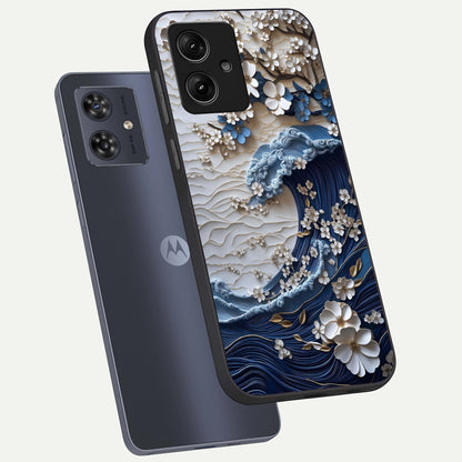  Blossom Wave Art phone case For Moto G54 showing premium glass back cover with detailed artwork