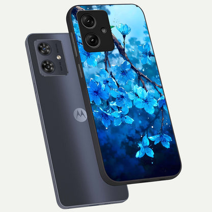  Blue Blossoms Branch phone case For Moto G54 showing premium glass back cover with detailed artwork