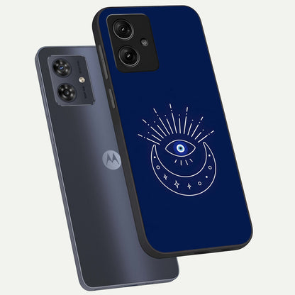  Blue Evil Eye phone case For Moto G54 showing premium glass back cover with detailed artwork