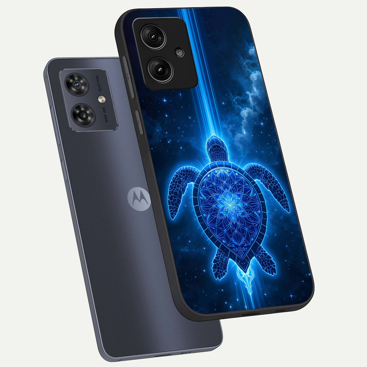  Blue Galaxy Turtle phone case For Moto G54 showing premium glass back cover with detailed artwork
