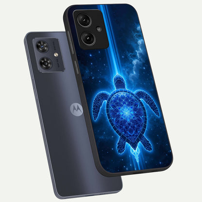  Blue Galaxy Turtle phone case For Moto G54 showing premium glass back cover with detailed artwork