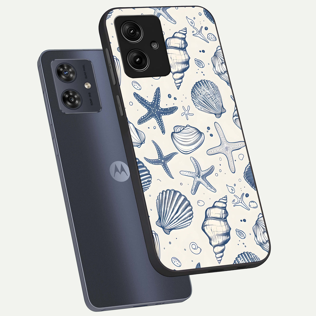  Blue Ocean Outline phone case For Moto G54 showing premium glass back cover with detailed artwork