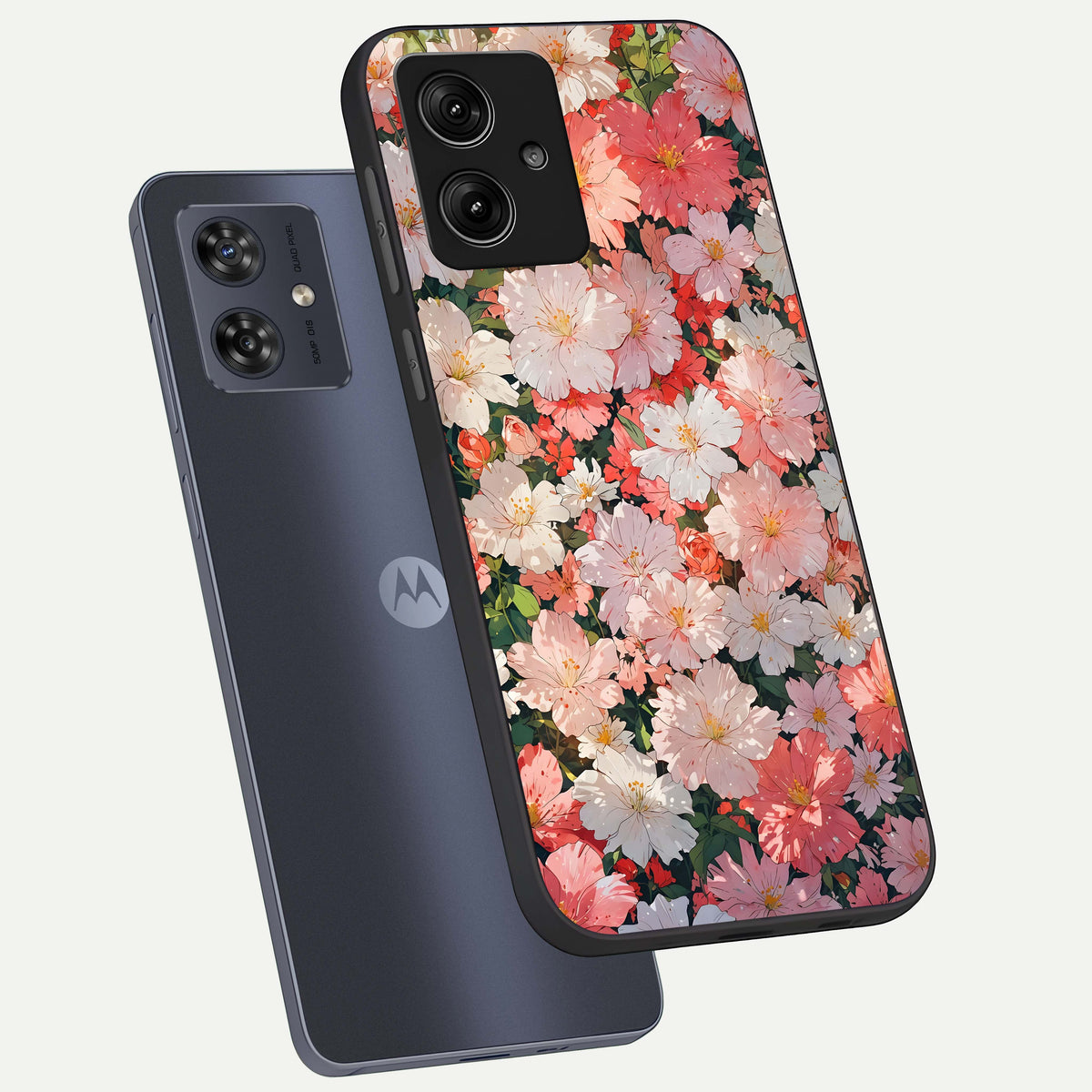  Blush Bloom Field phone case For Moto G54 showing premium glass back cover with detailed artwork