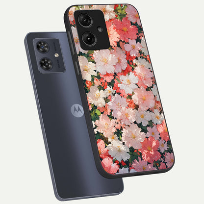  Blush Bloom Field phone case For Moto G54 showing premium glass back cover with detailed artwork