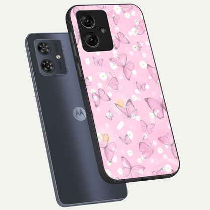  Blush Butterfly Garden phone case For Moto G54 showing premium glass back cover with detailed artwork