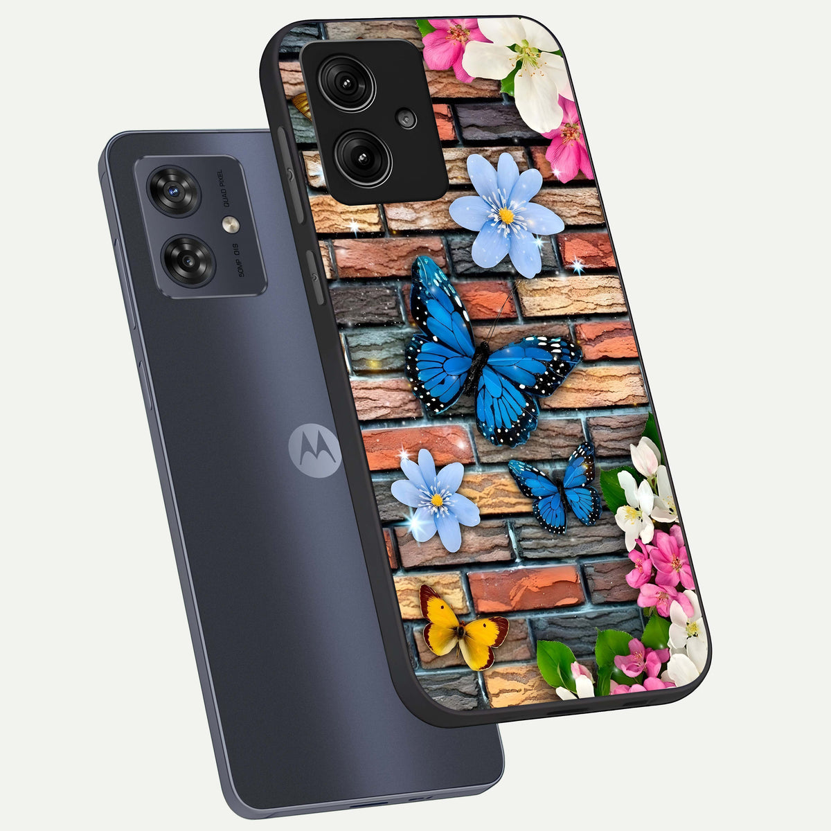  Brick Bloom Flight phone case For Moto G54 showing premium glass back cover with detailed artwork