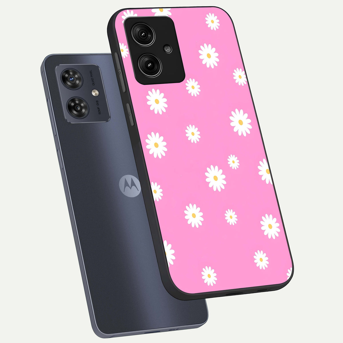  Bubblegum Daisy Pop phone case For Moto G54 showing premium glass back cover with detailed artwork