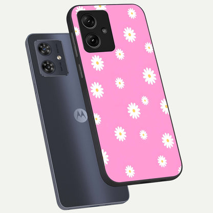 Bubblegum Daisy Pop phone case For Moto G54 showing premium glass back cover with detailed artwork