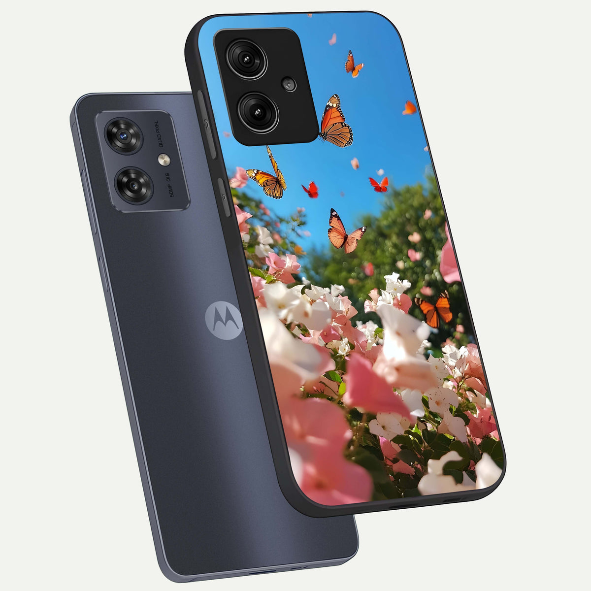  Butterflies In Bloom Sky phone case For Moto G54 showing premium glass back cover with detailed artwork