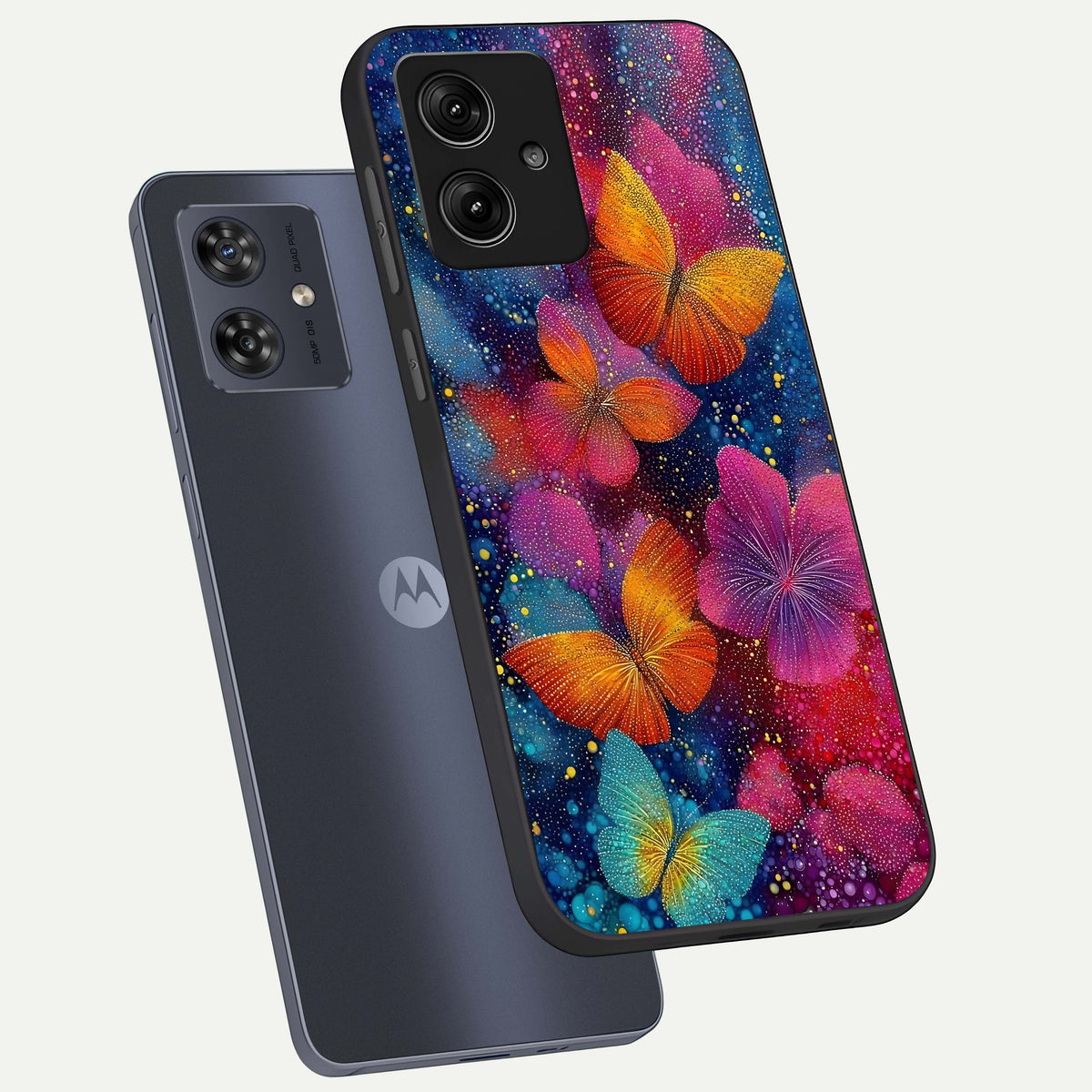  Butterfly Dream Mist phone case For Moto G54 showing premium glass back cover with detailed artwork