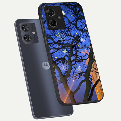  Butterfly Night Magic phone case For Moto G54 showing premium glass back cover with detailed artwork