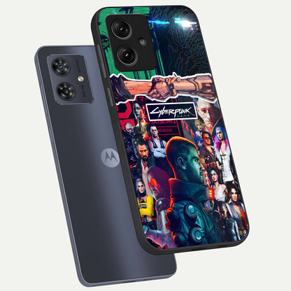  CYBERPUNK Legacy phone case For Moto G54 showing premium glass back cover with detailed artwork