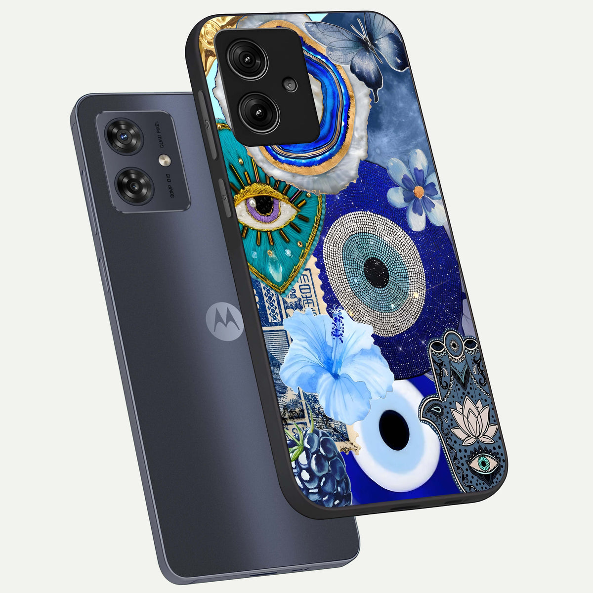  Celestial Blue Vision phone case For Moto G54 showing premium glass back cover with detailed artwork